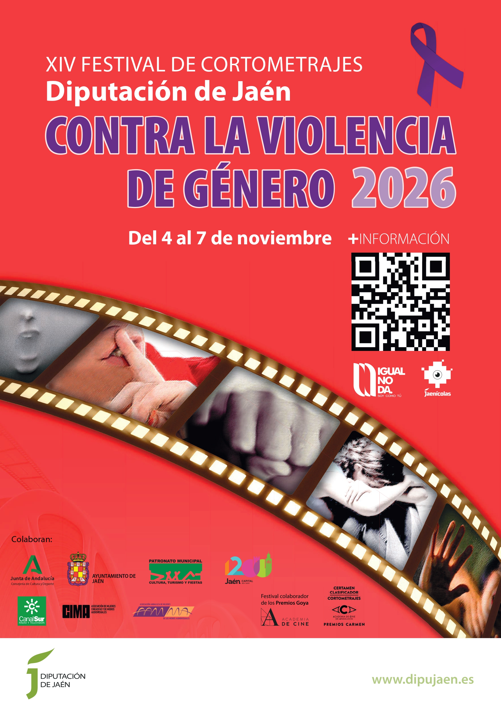 Cartel del XIV Festival de Cortometrajes contra la Violencia de Género 2026 | Diputación de Jaén | Ampliar imagen
